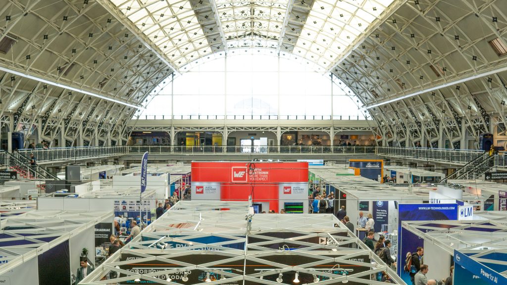 Hardware Pioneers 2025 event at Business Design Centre in London. Main concourse with a large amount of stands.